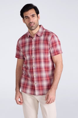 'Weekender' Men's Short Sleeve Shirt 100% Cotton Lightweight Breathable Top Red