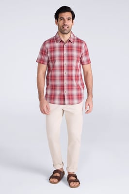 'Weekender' Men's Short Sleeve Shirt 100% Cotton Lightweight Breathable Top Red