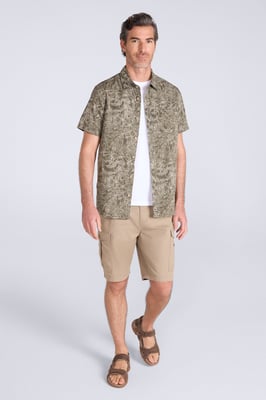 Tropical Printed Men's Short Sleeve Shirt 100% Cotton Chest Pocket Holiday Top Dark Green