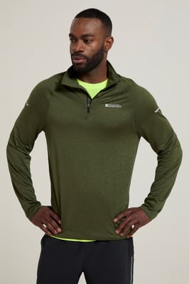 'Echo' Men's Melange Half Zip Midlayer Lightweight Reflective Slim Fit Jumper Green