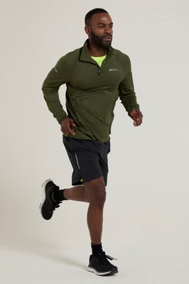 'Echo' Men's Melange Half Zip Midlayer Lightweight Reflective Slim Fit Jumper Green