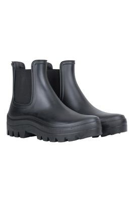 'Lynx' Women's Chelsea Wellies Waterproof Chunky Sole Ankle Length Rain Boots Black