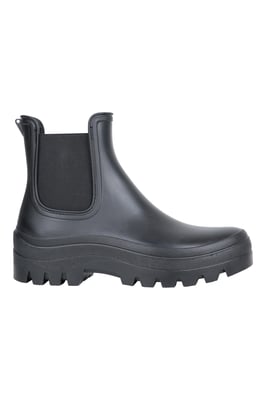 'Lynx' Women's Chelsea Wellies Waterproof Chunky Sole Ankle Length Rain Boots Black
