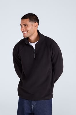 'Stockholm' Men's Fleece Jacket Half Zip Warm Cosy Sweater Black