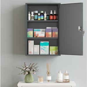 4goodz Medicijnkastje metaal ehbo-kastje met slot 14x30x46 cm grijs