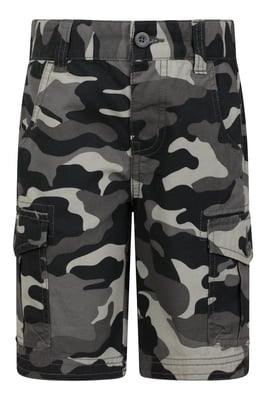 'Camo' Kids Cargo Shorts Cotton Multiple Pockets Comfy Casual Bottoms Black