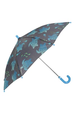 Kids Printed Umbrella with Plastic Handle Polyester Durable Rain Brolly Dark Blue