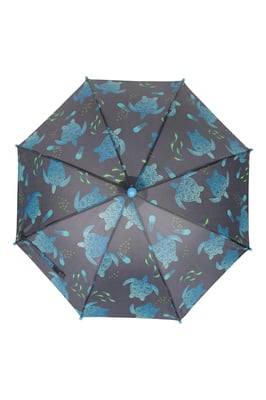 Kids Printed Umbrella with Plastic Handle Polyester Durable Rain Brolly Dark Blue
