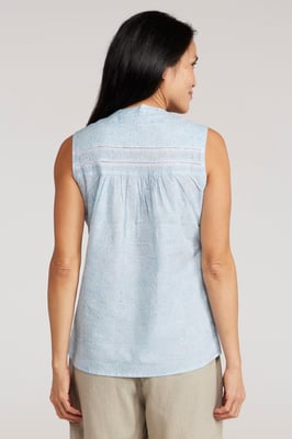 'Petra' Women's Sleeveless Shirt Cotton Button Neck Summer Top White