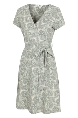 'Santorini' Women's Jersey Wrap Dress with Pockets Summer Comfy Outfit Olive