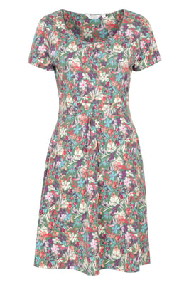 Orchid Patterned Women's UV Summer Dress with Side Pockets Holiday Beach Dress Teal
