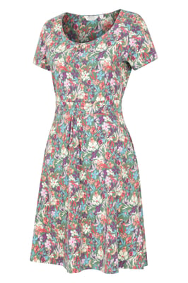 Orchid Patterned Women's UV Summer Dress with Side Pockets Holiday Beach Dress Teal