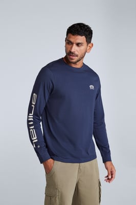 'Tomy' Men's Graphic T-Shirt Cotton Sun Protection Comfy Tee Dark Blue