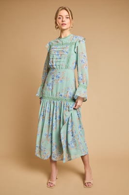 Pin Tuck Detail Midi Dress