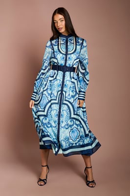 Lisa Tan Organza Belted Shirt Dress