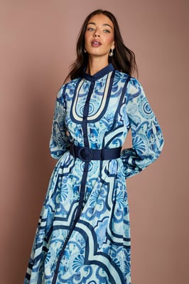 Lisa Tan Organza Belted Shirt Dress
