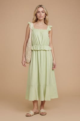Ruffle Frill Elasticated Waist Midi Dress