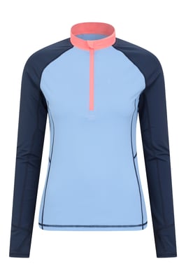 'Helston' Women's Rash Vest Half Zip Sun Protection Long Sleeve Swimwear Blue