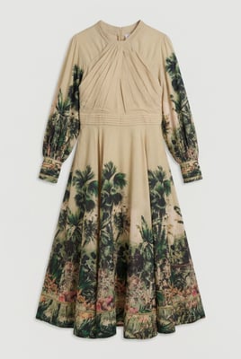 Plus Size Botanical Print Woven Balloon Sleeve Maxi Dress
