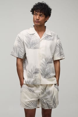 Oversized Palm Print Shirt and Short Set
