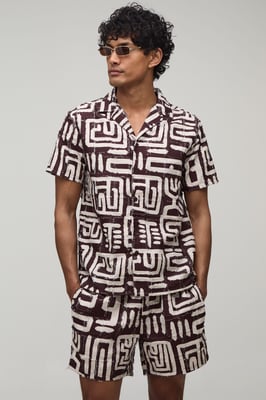 Textured Geometric Printed Regular Shirt & Relaxed Short Set