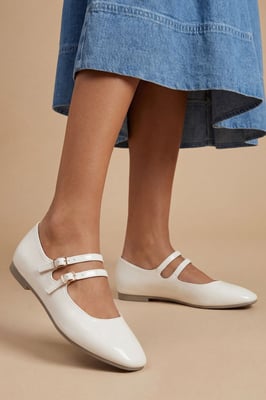 Shirley Faux Patent Leather Double Buckle Flat Ballerinas