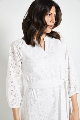 Broderie Puff Sleeve Midi Dress