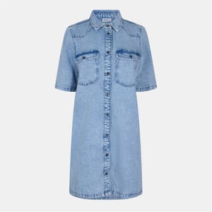 Women's Noisy May Short Sleeve Mini Denim Shirt Dress in Lt Blue Denim