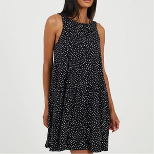 Women's Brave Soul V-Neck Sleeveless Mini Tiered Dress in Black/White