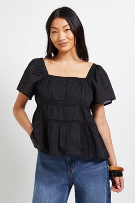 Petite Lace Insert Angel Sleeve Top