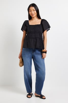 Petite Lace Insert Angel Sleeve Top