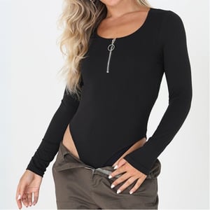 Women's Brave Soul Sleeve Bodysuit With Zip in Black