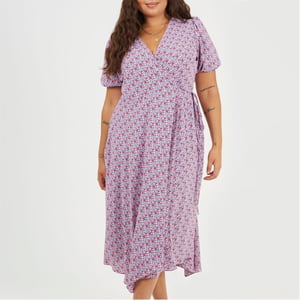 Women's Brave Soul Curve V-Neck Short Sleeve Midi Dress in Pink