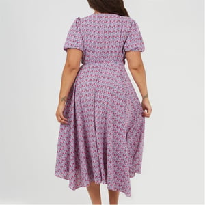 Women's Brave Soul Curve V-Neck Short Sleeve Midi Dress in Pink