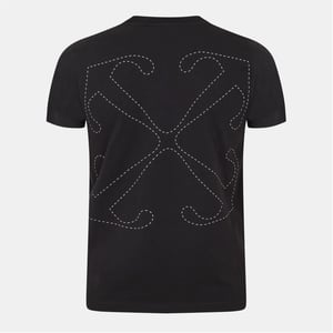 Men's Off White Stitch Slim Fit Crew Neck Short Sleeve T-Shirt in Black-White
