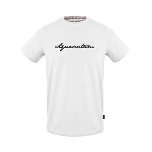 Men's Aquascutum Crew Neck Ribbed Collar Short Sleeve Jersey T-Shirt in  White