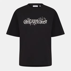Men's Off White Flower Crew Neck Short Sleeve T-Shirt in Black-White