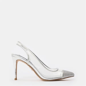 Women's Steve Madden Leena Metallic Textured Toe Slingback Pumps in Silver