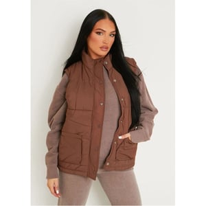 Women's Missy Empire Detail Sleeveless Padded Gilet in Chocolate