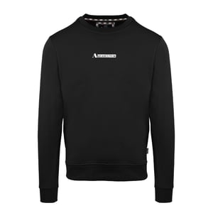 Men's Aquascutum Crew Neck Ribbed Collar Long Sleeve Sweatshirt in Black
