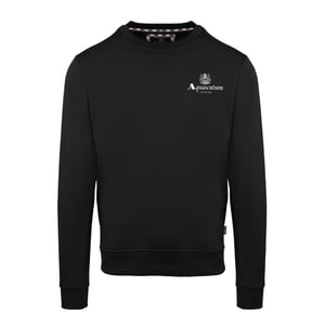 Men's Aquascutum Crew Neck Ribbed Collar Long Sleeve Sweatshirt in   Black