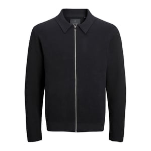 Men's Jack and Jones Stitch Knit Shirt Collar Jacket in Black