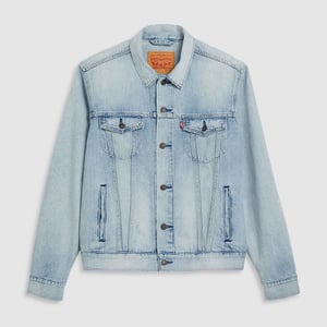 Men's Levis Light Wash Trucker Denim Jacket with Chest Pocket in Build A House