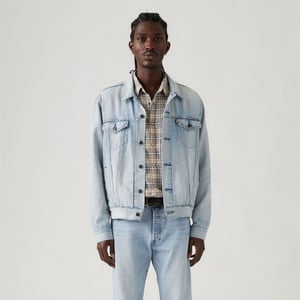 Men's Levis Light Wash Trucker Denim Jacket with Chest Pocket in Build A House
