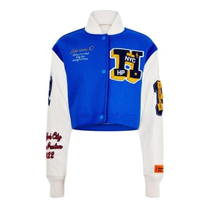 Women's Heron Preston Varsity Rib Crew Neck Jacket in Blue/Yellow