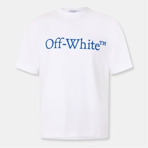 Men's Off White Striped Regular Fit Lettering T-Shirt in White-True Blue