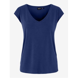 Women's Pieces Regular Fit V-Neck Knit T-Shirt in Bellwether Blue