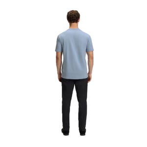 Men's Boss Ribbed Collar Crew Neck Short Sleeve Polo Shirt in Open Blue