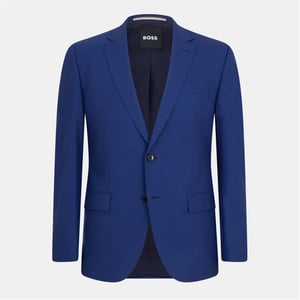 Men's Boss Solid Patterned Lapel Collared Suit Jacket with Flap Pocket in Navy