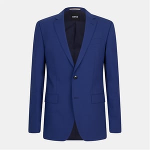 Men's Boss Solid Patterned Single Button Notch Collared Blazer in Navy